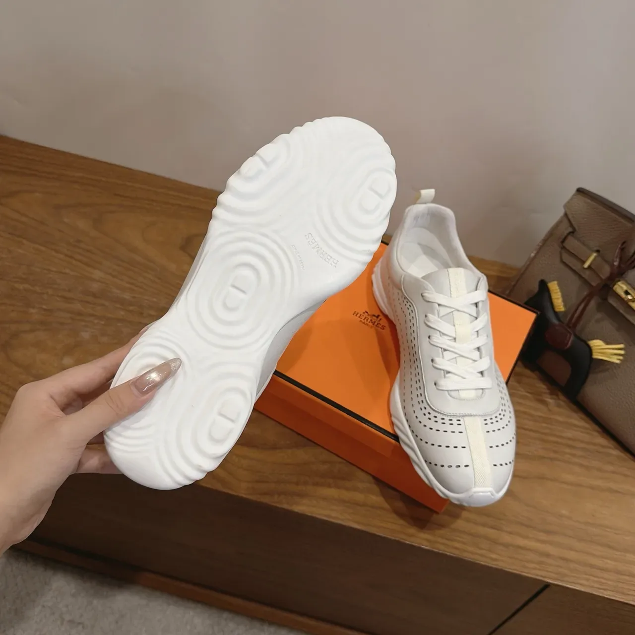 White Perforated Leather Lace-Up Lifestyle Sneakers 3