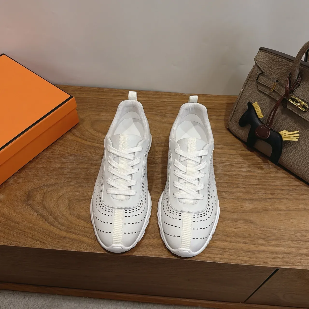 White Perforated Leather Lace-Up Lifestyle Sneakers 5