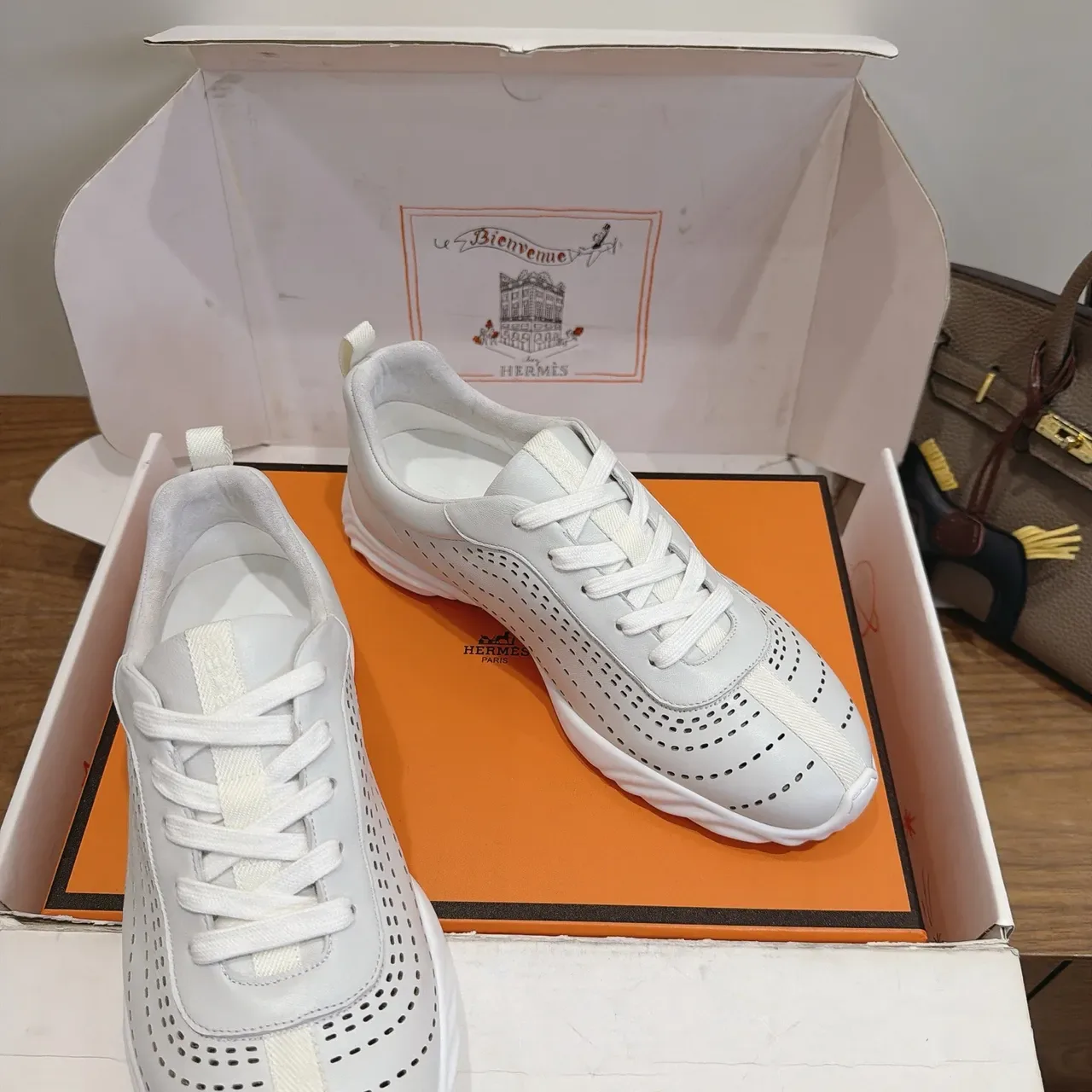 White Perforated Leather Lace-Up Lifestyle Sneakers 6