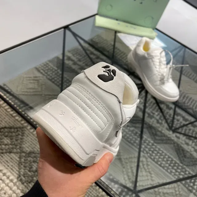 White Yellow Leather-Like Upper Geometric Stitched Side Panel Sneakers 4