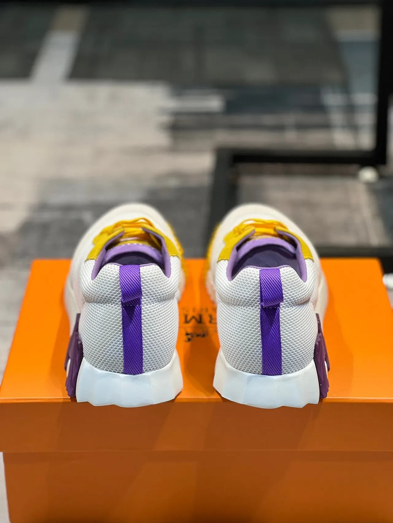White Yellow Purple Color-Block Mesh and Suede Lifestyle Sneaker 2