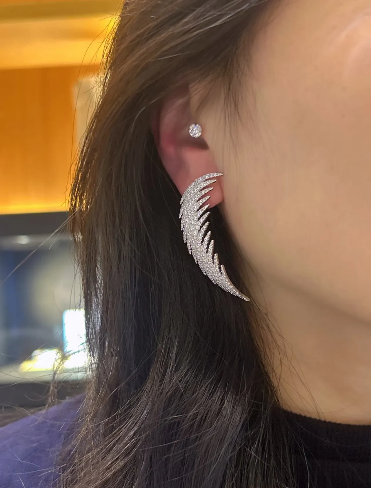 Wing-Shaped Pavé Crystal Silver-Toned Earrings 4