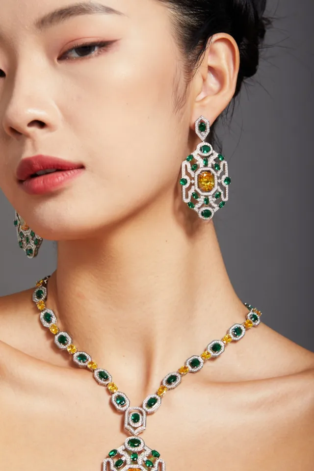 Yellow and Green Gemstone Filigree Earrings 2