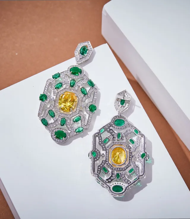 Yellow and Green Gemstone Filigree Earrings 3