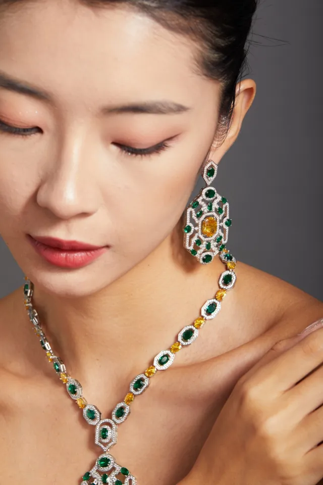 Yellow and Green Gemstone Filigree Earrings 4