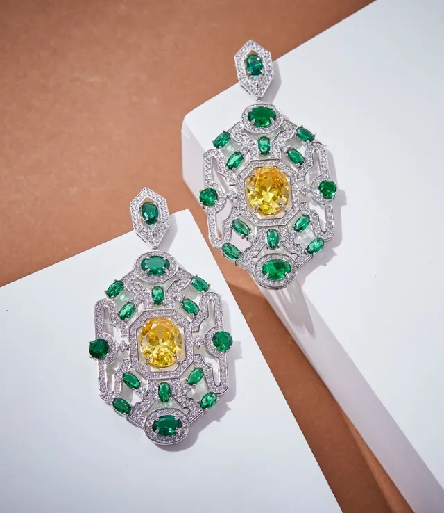 Yellow and Green Gemstone Filigree Earrings 5