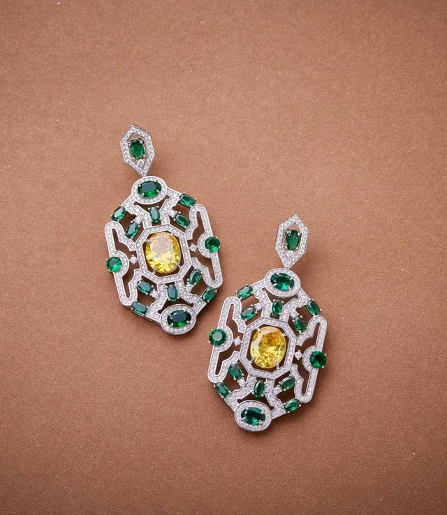 Yellow and Green Gemstone Filigree Earrings 6