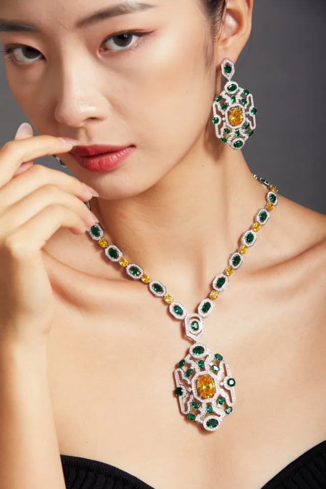 Yellow and Green Gemstone Filigree Earrings 7