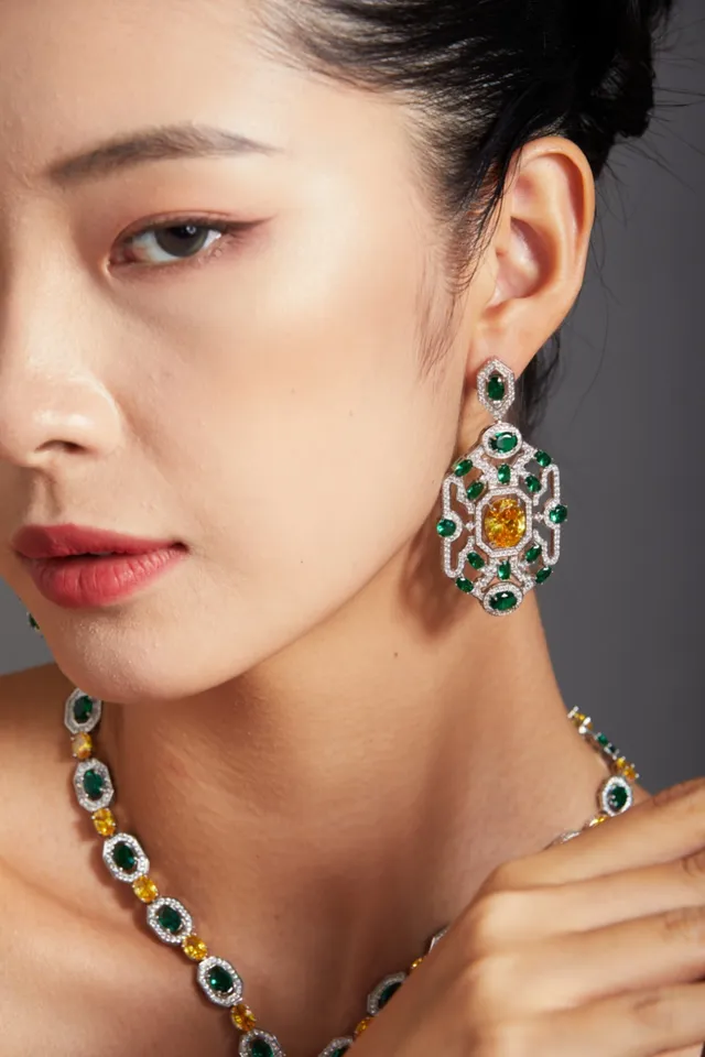 Yellow and Green Gemstone Filigree Earrings 8