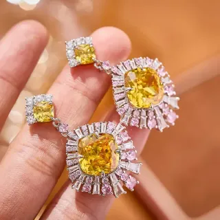 Yellow and Pink Halo Drop Earrings