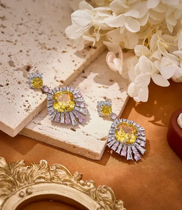 Yellow and Pink Halo Drop Earrings 3