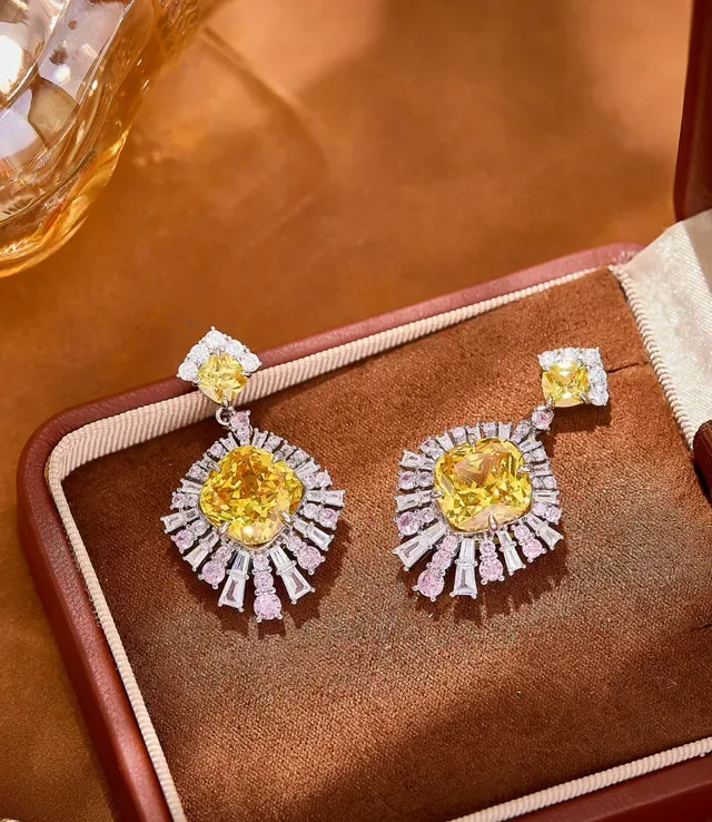 Yellow and Pink Halo Drop Earrings 4