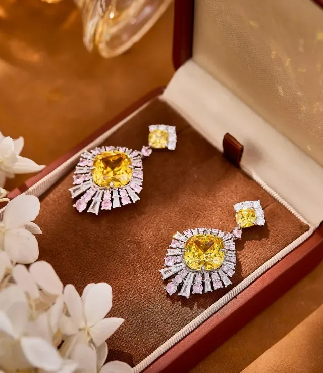 Yellow and Pink Halo Drop Earrings 5