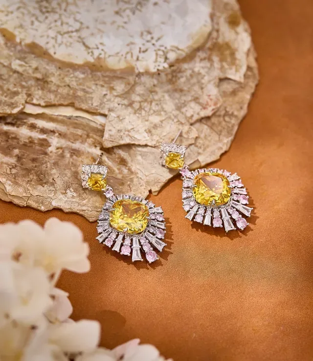 Yellow and Pink Halo Drop Earrings 6