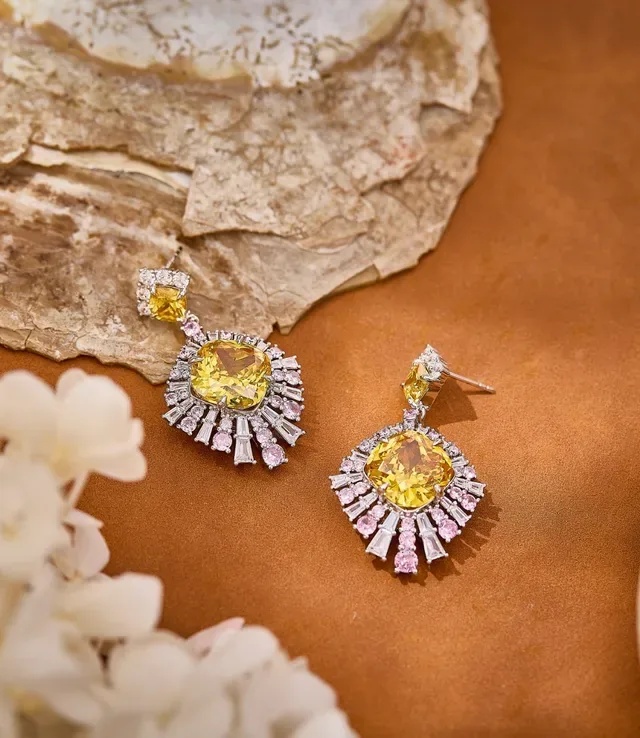Yellow and Pink Halo Drop Earrings 7