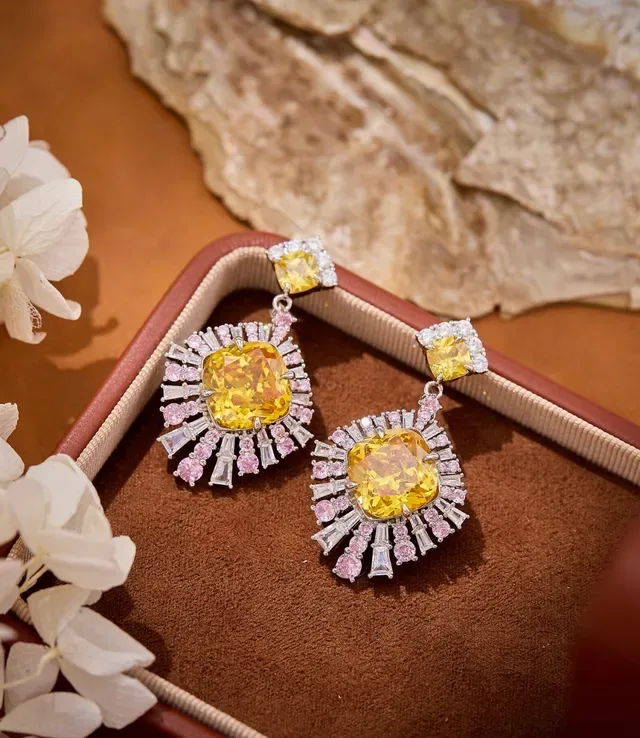Yellow and Pink Halo Drop Earrings 8