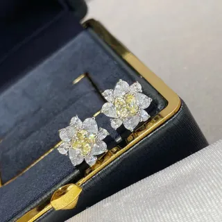 Yellow Gold Flower-Shaped Cluster Central Gem Earrings