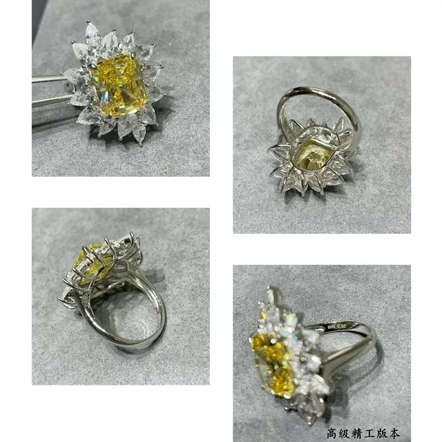 Yellow Radiant-Cut Gemstone Halo Sunburst Ring 2