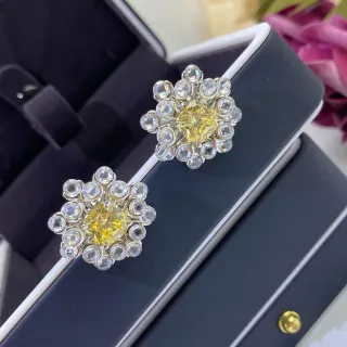 Yellow Silver Floral Cluster Crystal-Encrusted Earrings