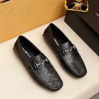 Giorgio Armani Black Silver Embossed Wave Pattern Metal Horsebit Buckle Loafer