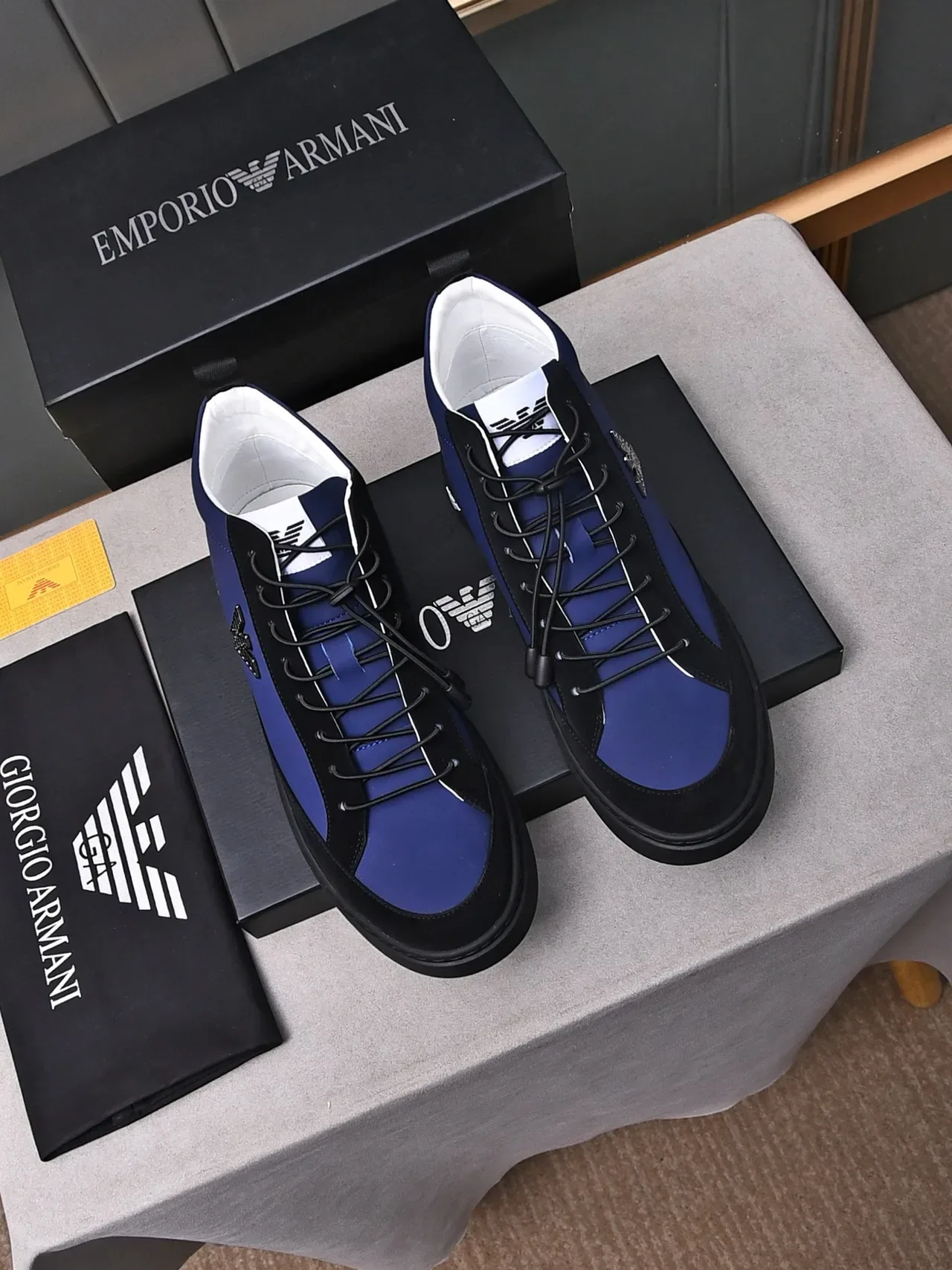 Giorgio Armani Navy and Black High-Top Lifestyle Sneakers 2