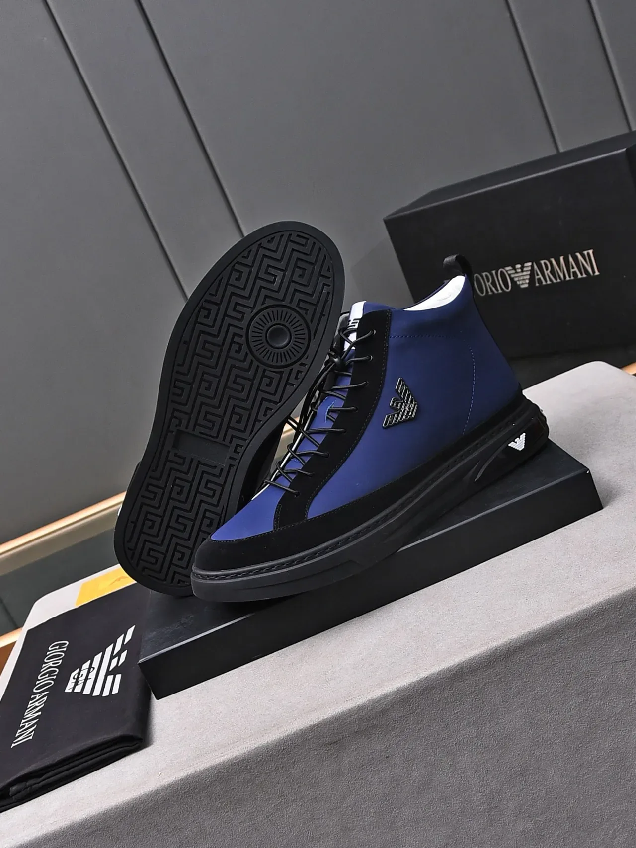 Giorgio Armani Navy and Black High-Top Lifestyle Sneakers 4