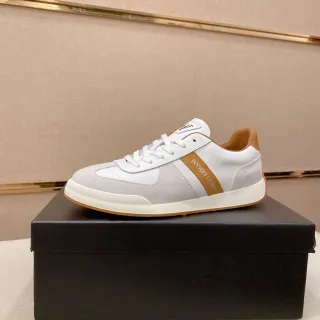 Giorgio Armani White Beige Mixed-Material Upper Clean Low-Top Silhouette Sneakers