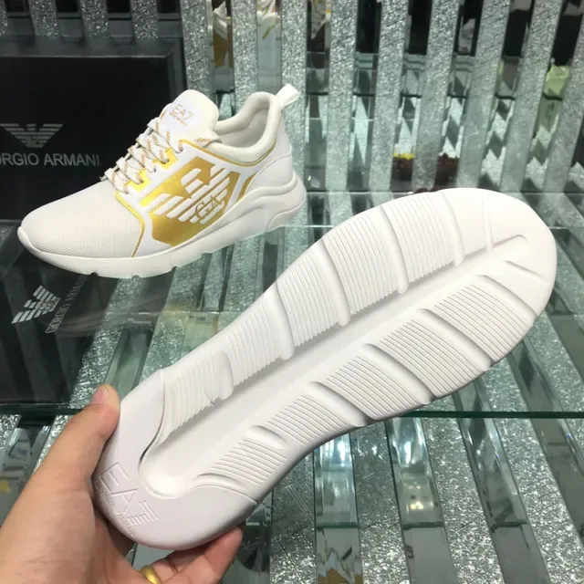 Giorgio Armani White Gold Mesh Upper Metallic Monogram Panel Lifestyle Sneakers 2