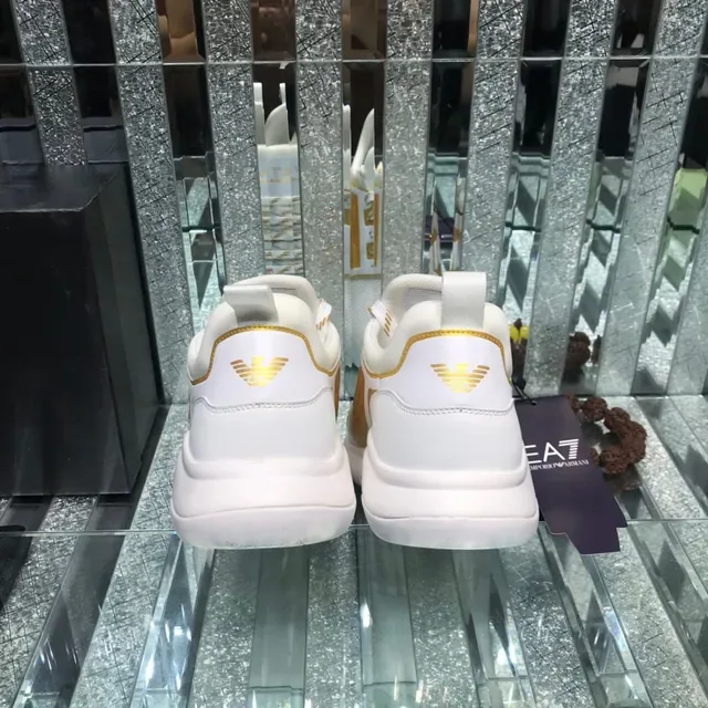 Giorgio Armani White Gold Mesh Upper Metallic Monogram Panel Lifestyle Sneakers 4