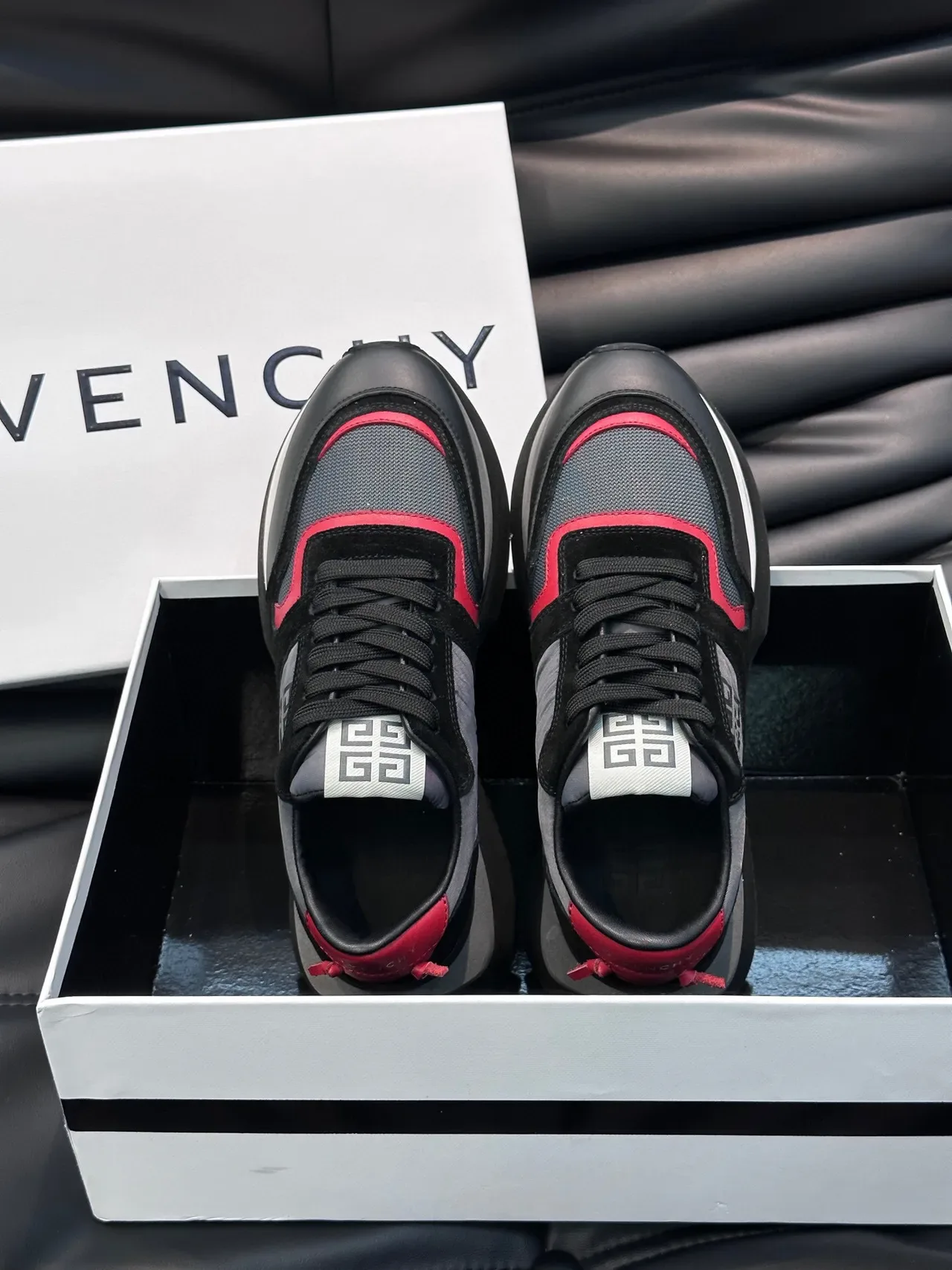 Givenchy Runner Black Red Platform Sole Mixed-Material Upper Chunky Sneakers 4