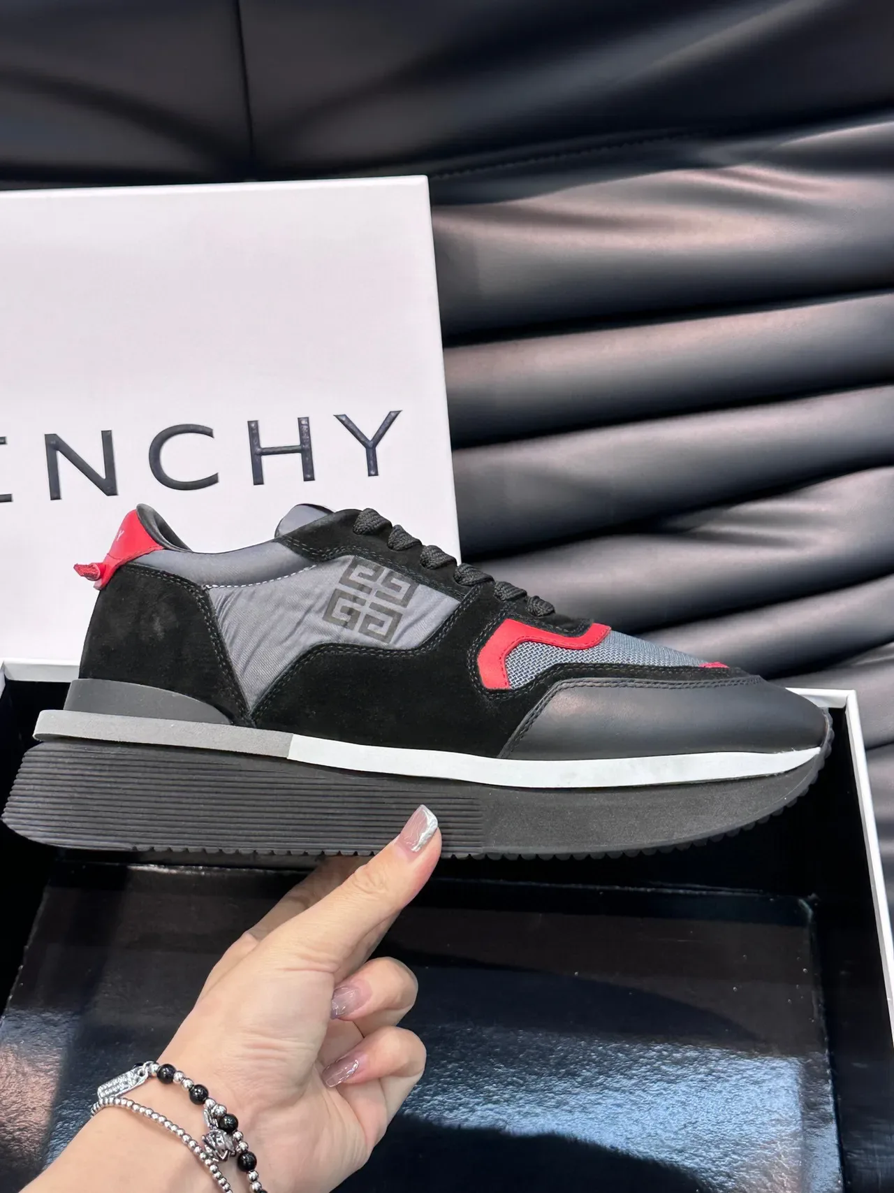 Givenchy Runner Black Red Platform Sole Mixed-Material Upper Chunky Sneakers 6