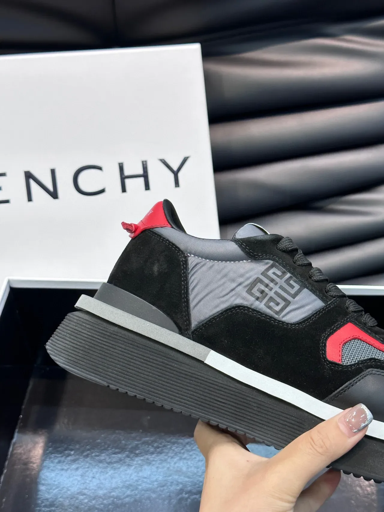 Givenchy Runner Black Red Platform Sole Mixed-Material Upper Chunky Sneakers 7