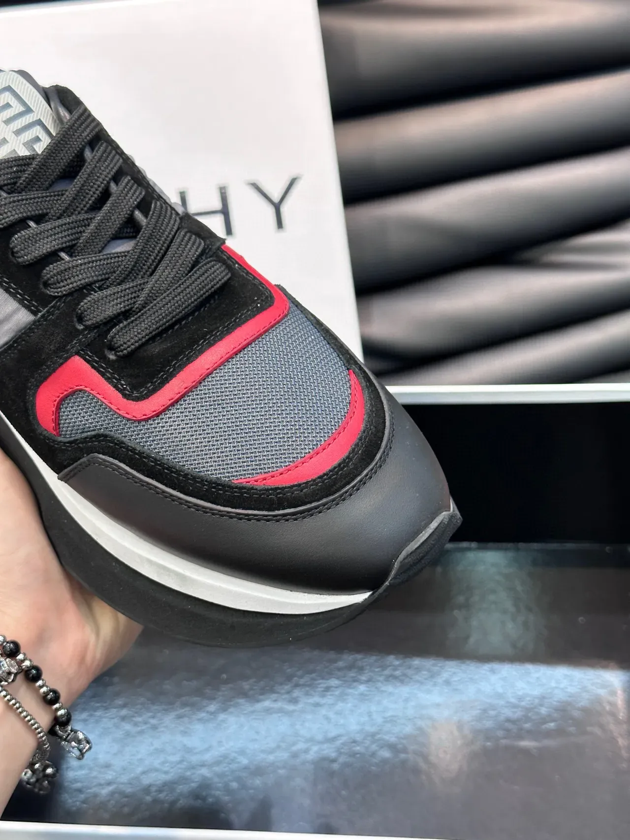 Givenchy Runner Black Red Platform Sole Mixed-Material Upper Chunky Sneakers 8