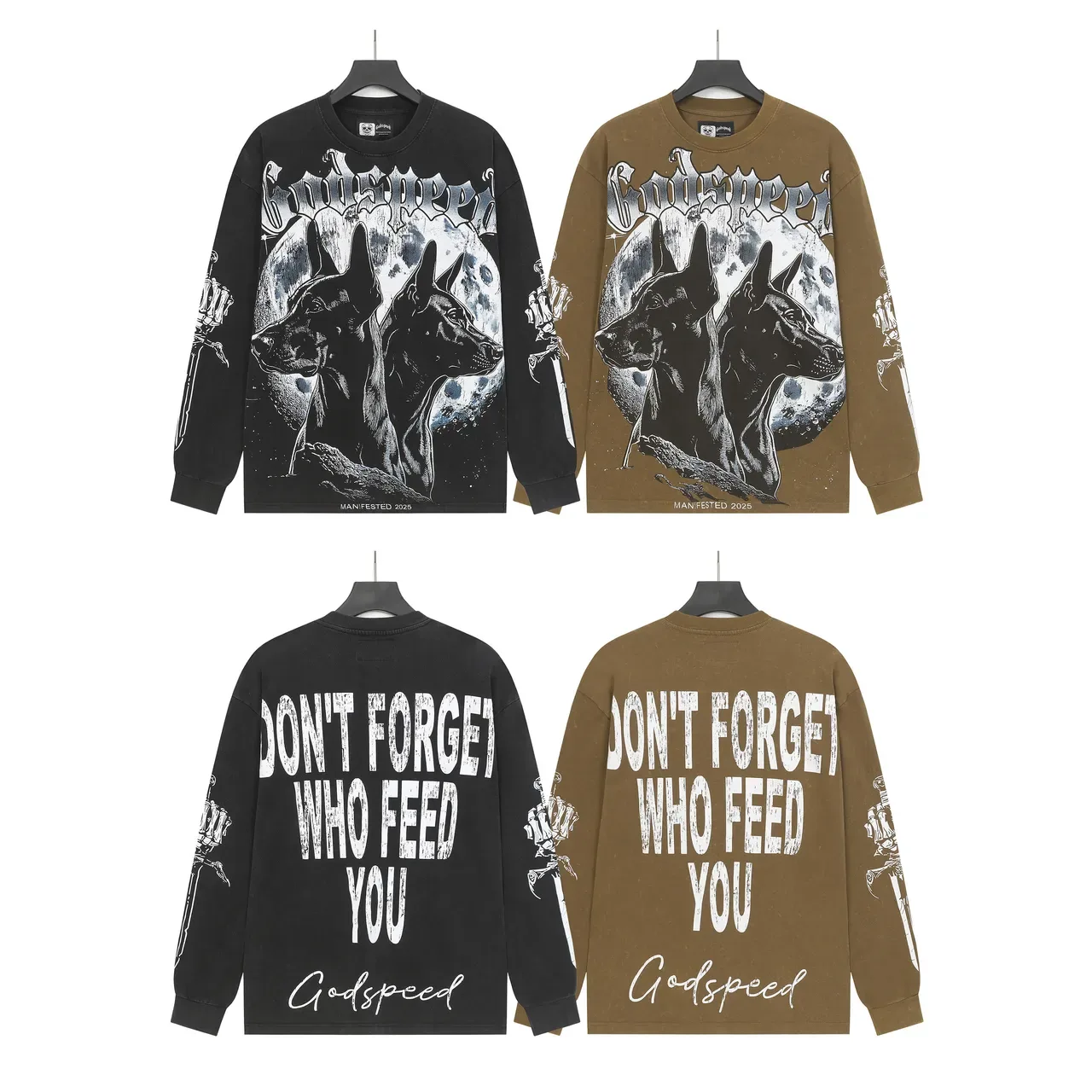 Godspeed Brown White Graphic-Print Long-Sleeve T-Shirt 2
