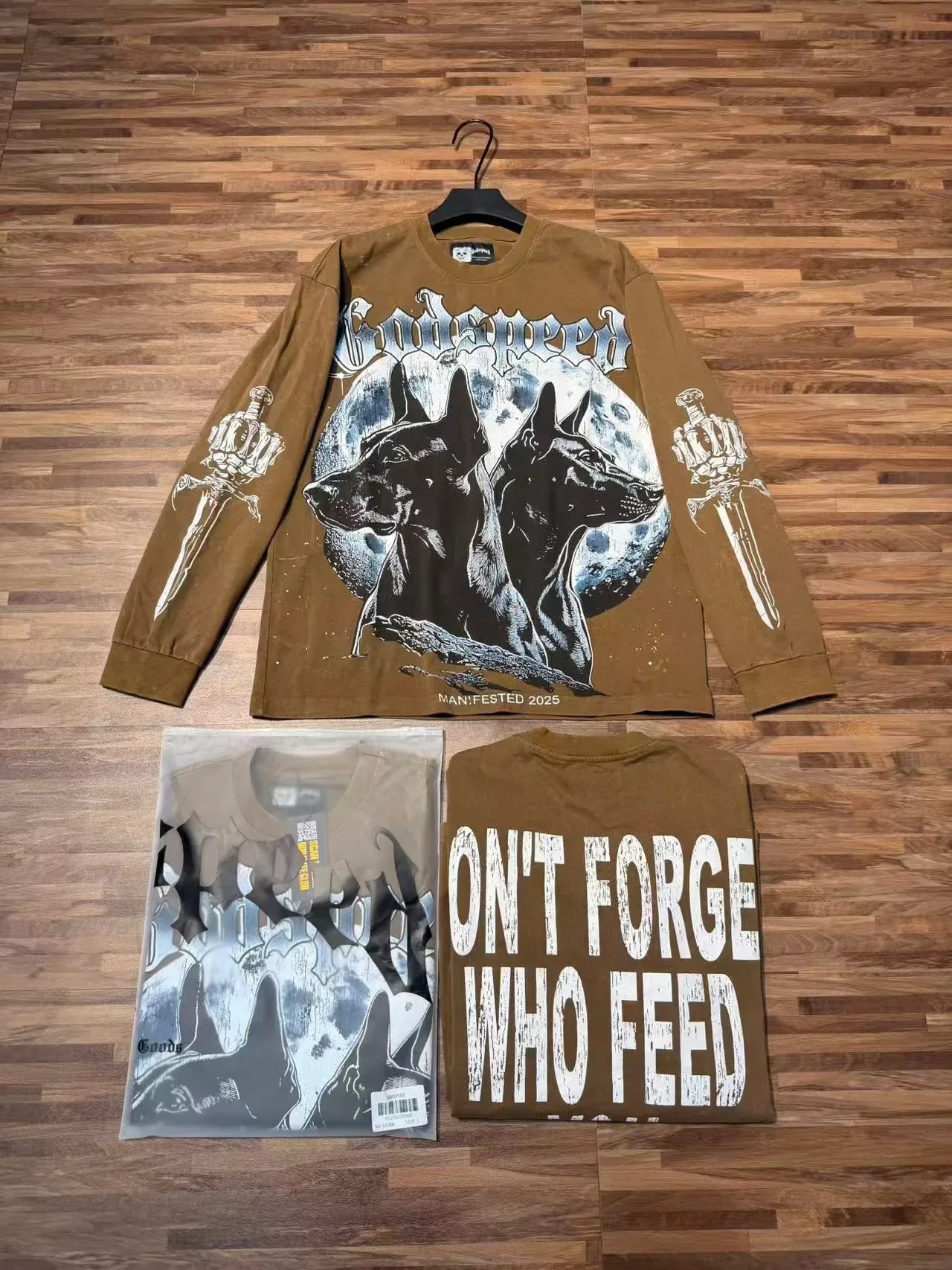 Godspeed Brown White Graphic-Print Long-Sleeve T-Shirt 5
