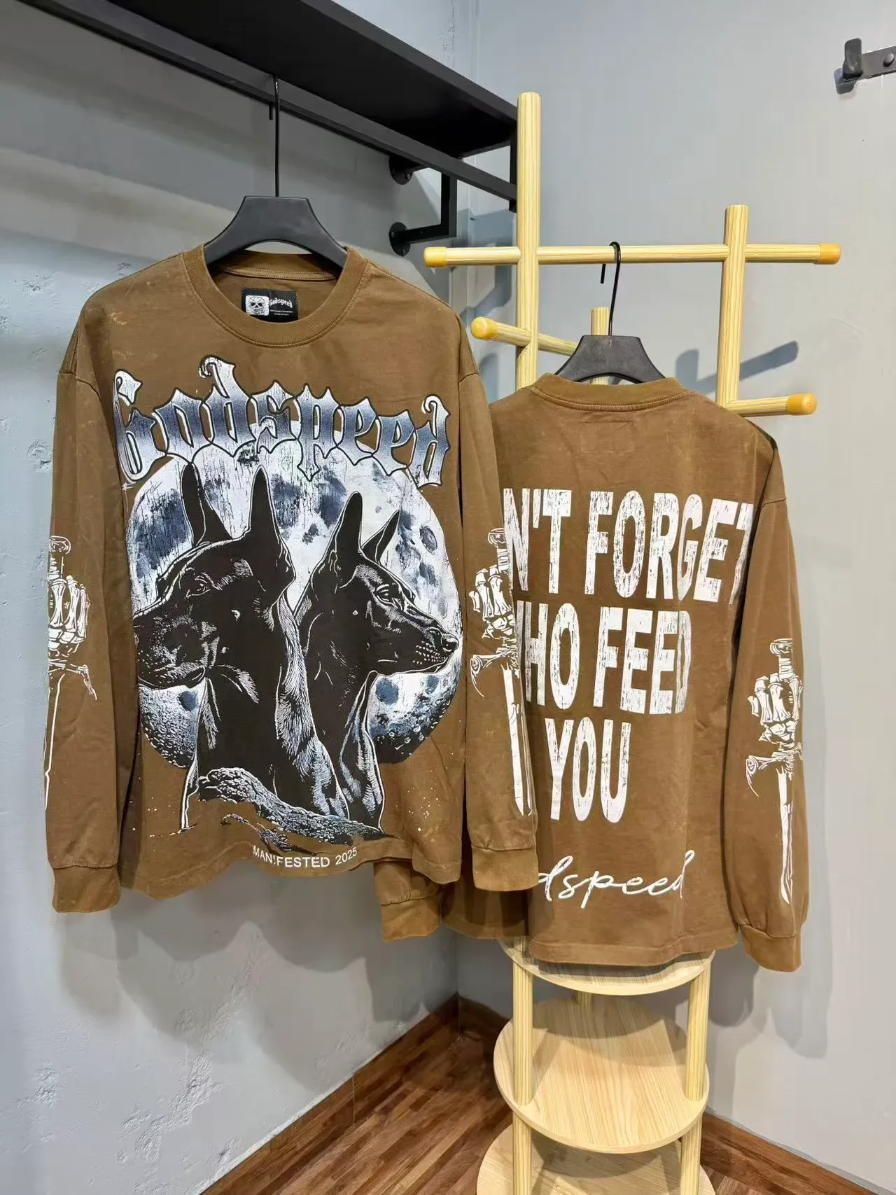 Godspeed Brown White Graphic-Print Long-Sleeve T-Shirt 6