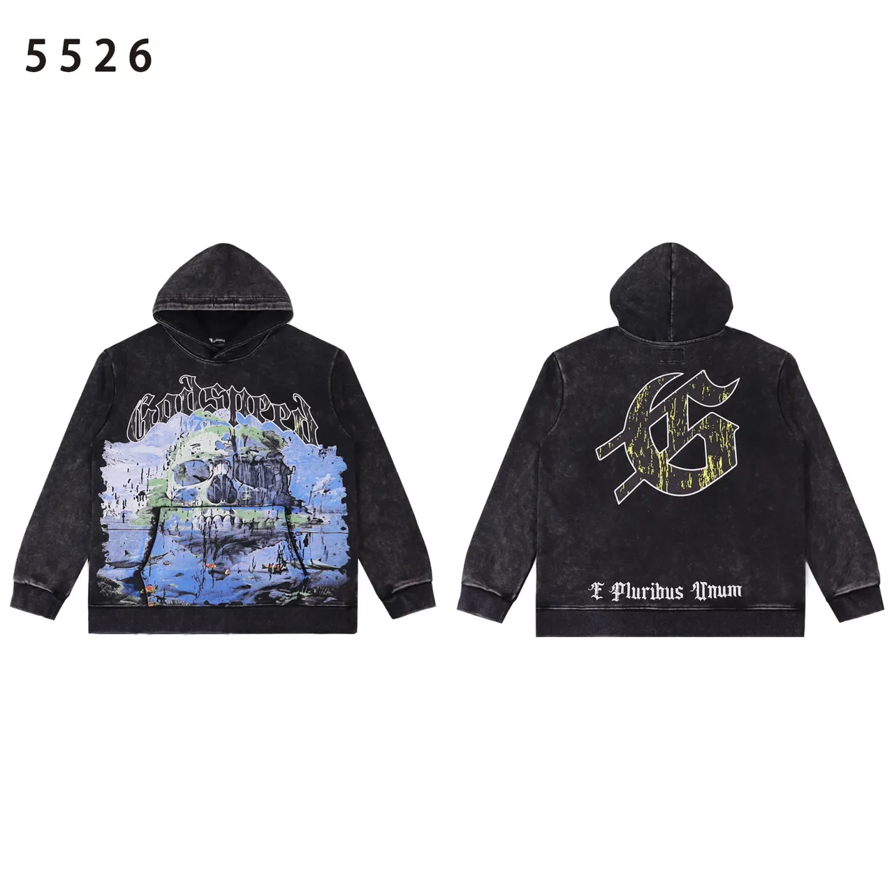 Godspeed Graphic-Print Acid-Wash Hoodie 3