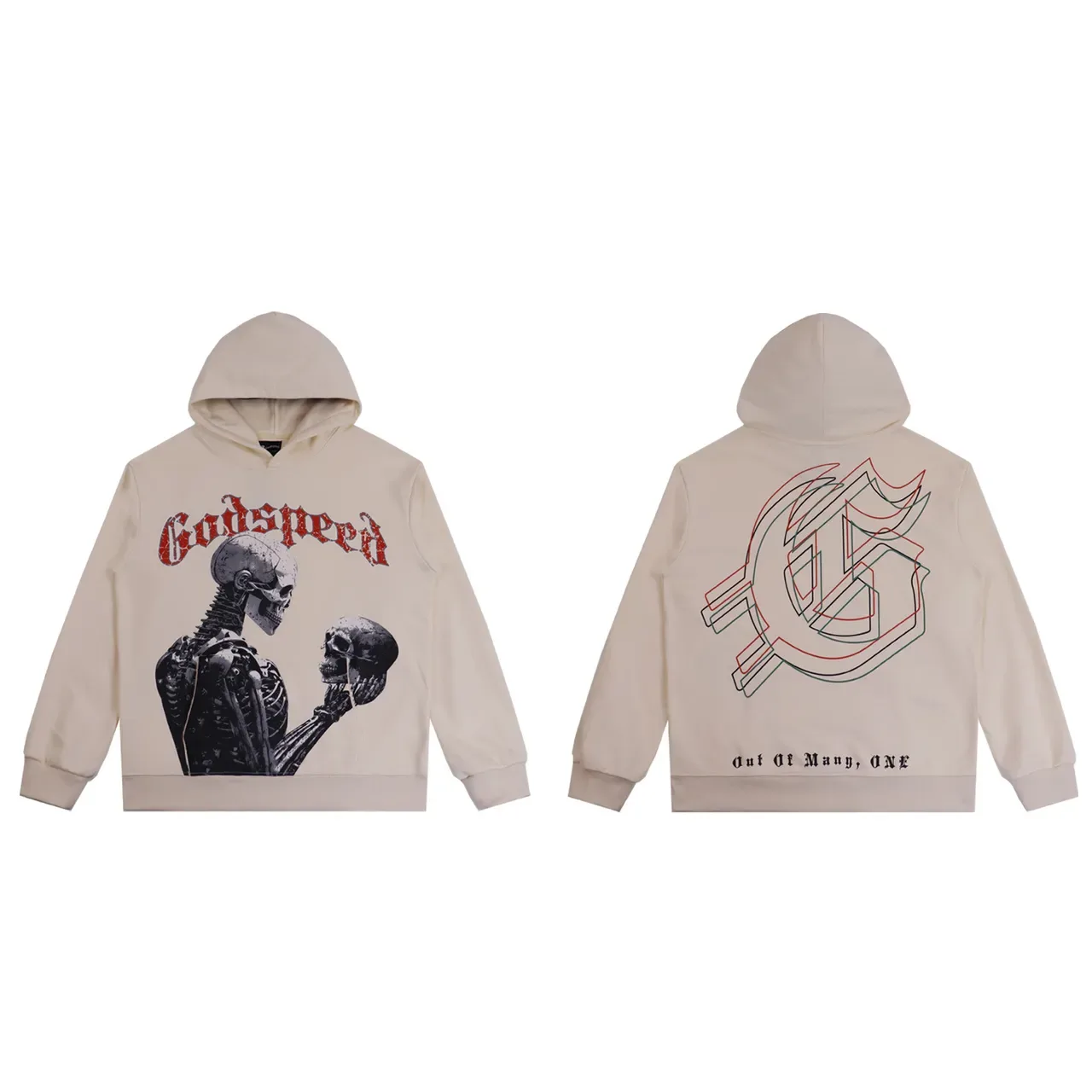 Godspeed طباعة جرافيكية غسل متضرر هودي أوفر سايز 2