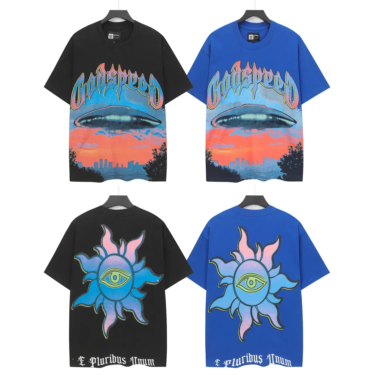 Godspeed Oversized Double-Sided Graphic Print Blue T-Shirt 4