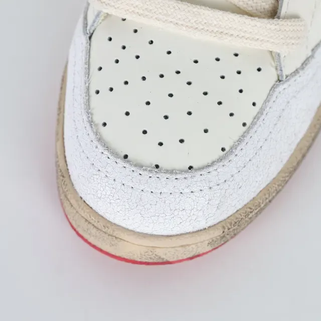 Golden Goose Tênis Lifestyle Bege Vermelho de Couro Perfurado Baixo 5