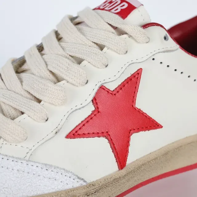 Golden Goose Tênis Lifestyle Bege Vermelho de Couro Perfurado Baixo 6