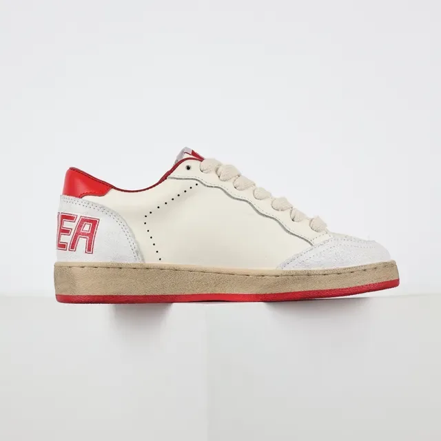 Golden Goose Tênis Lifestyle Bege Vermelho de Couro Perfurado Baixo 7