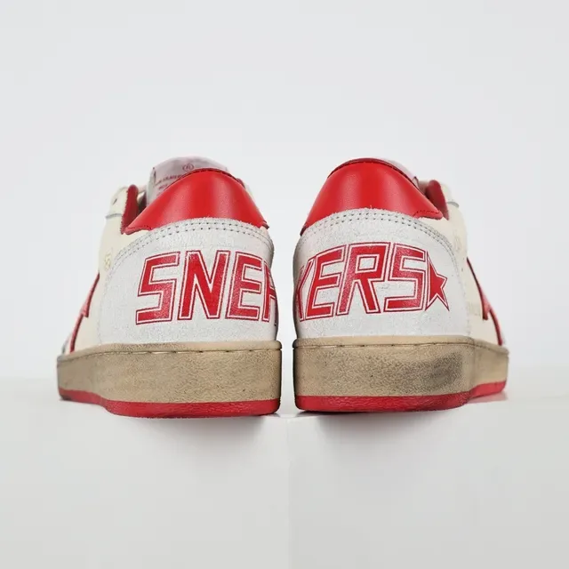 Golden Goose Tênis Lifestyle Bege Vermelho de Couro Perfurado Baixo 8