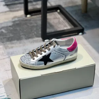 Golden Goose Silver Pink Distressed Rubber Sole Glitter Toe Cap Lifestyle Sneakers
