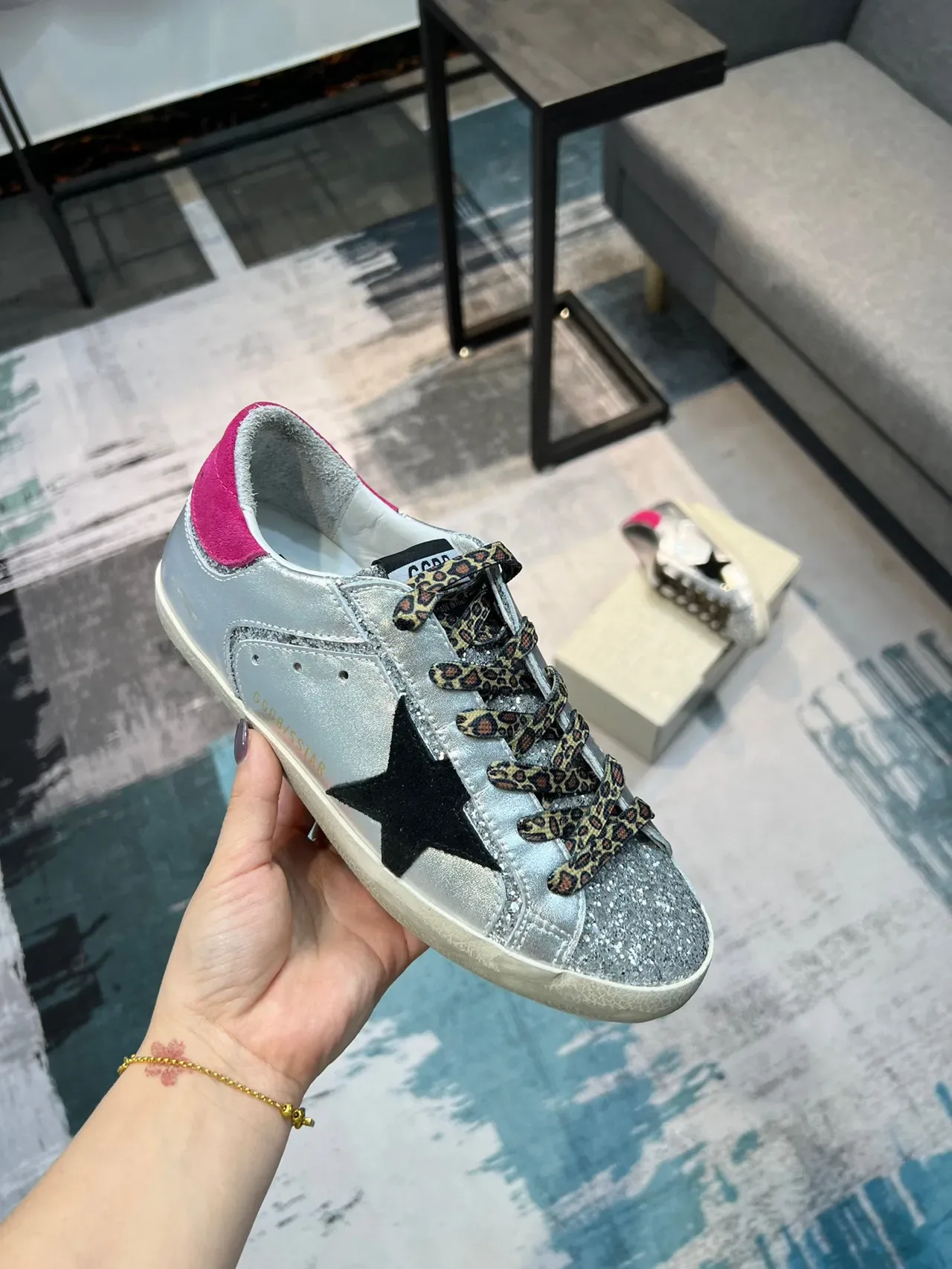 Golden Goose Silver Pink Distressed Rubber Sole Glitter Toe Cap Lifestyle Sneakers 6