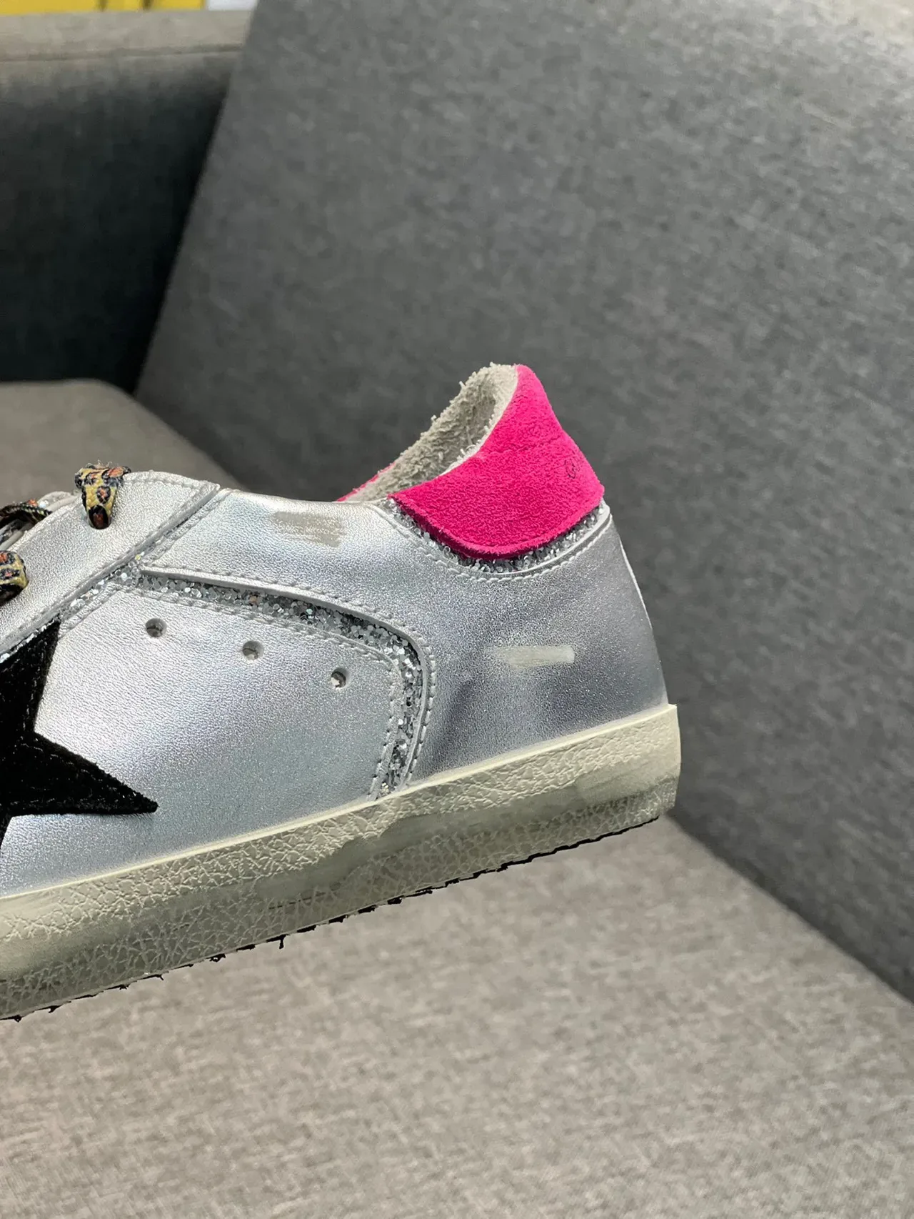 Golden Goose Silver Pink Distressed Rubber Sole Glitter Toe Cap Lifestyle Sneakers 8