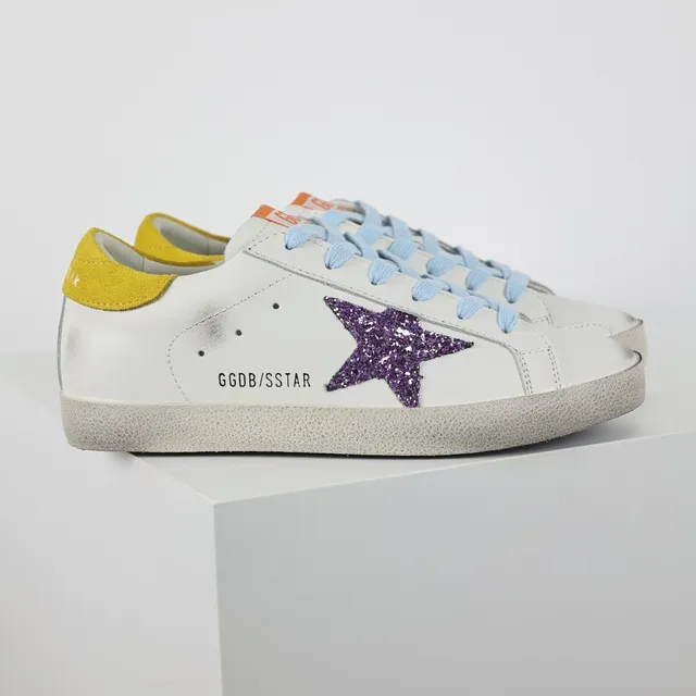 Golden Goose Superstar White Purple Glitter Star Lifestyle Sneakers 3