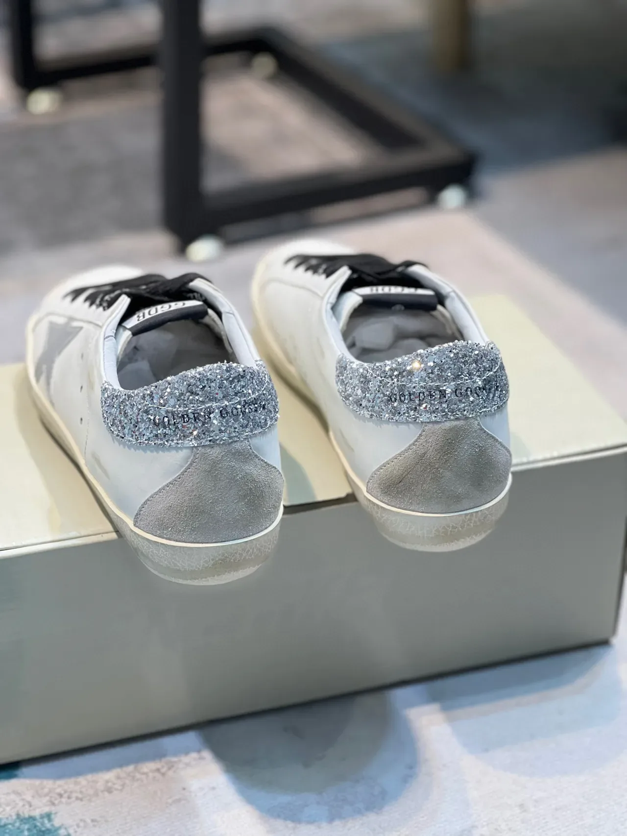 Golden Goose Superstar White Silver Star Glitter Heel Lifestyle Sneakers 2