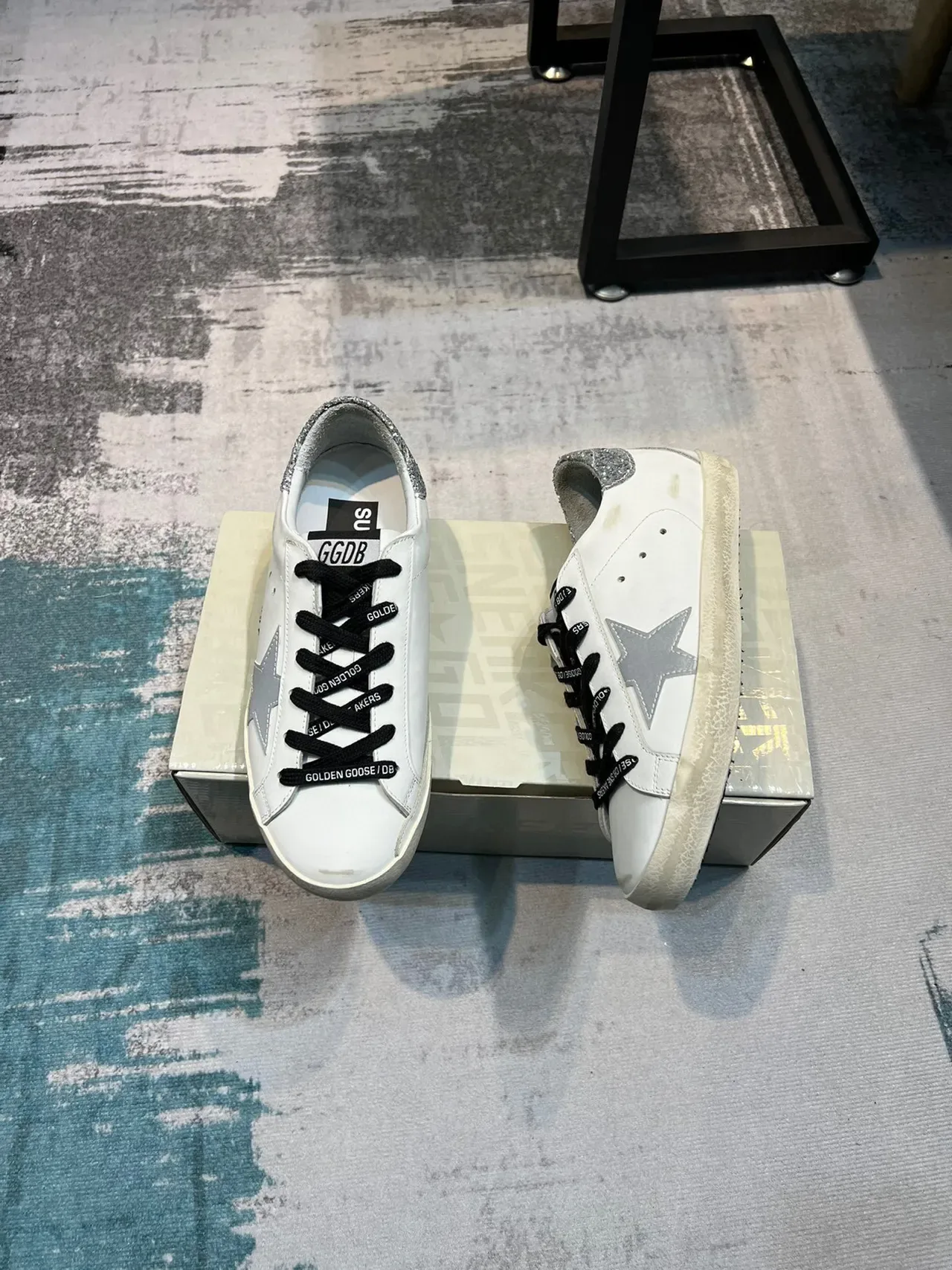 Golden Goose Superstar White Silver Star Glitter Heel Lifestyle Sneakers 4