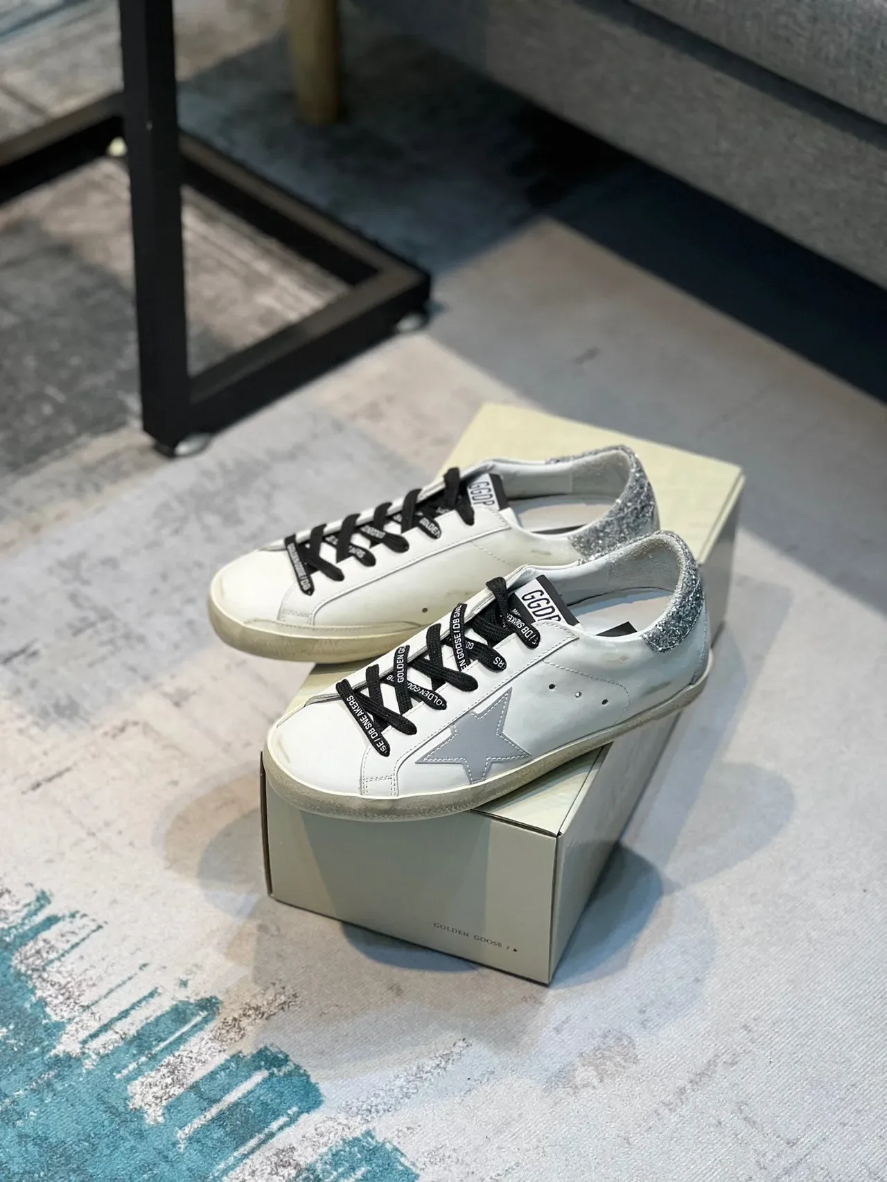 Golden Goose Superstar White Silver Star Glitter Heel Lifestyle Sneakers 7